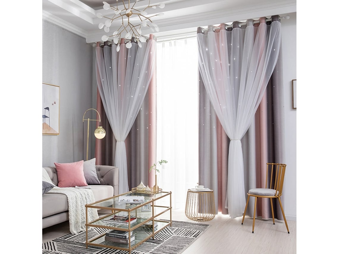 Cortinas Blackout Estrelas Duas Camadas para Quarto Infantil Menina Cinza 40x52 polegadas | S/MARCA