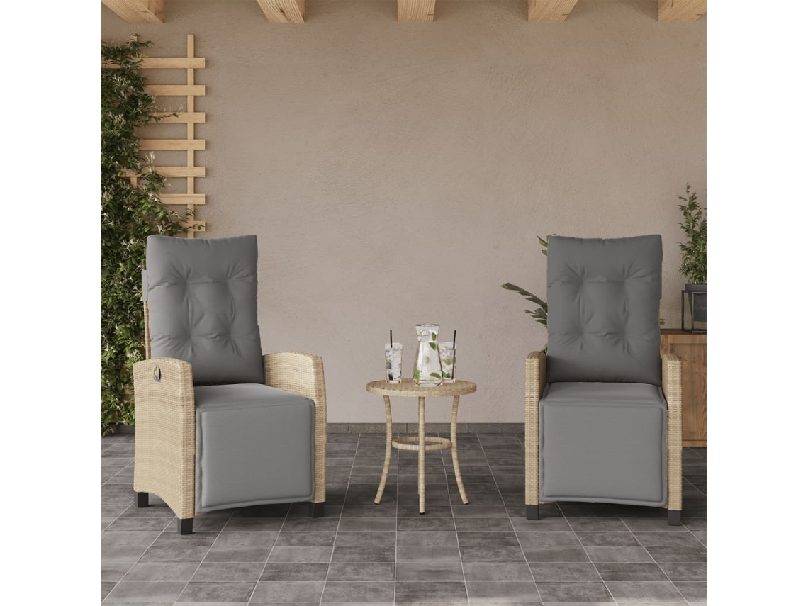 Vidaxl Cadeiras Jardim Reclináveis 2 Pcs C/ Apoio De Pés Bege Mistura