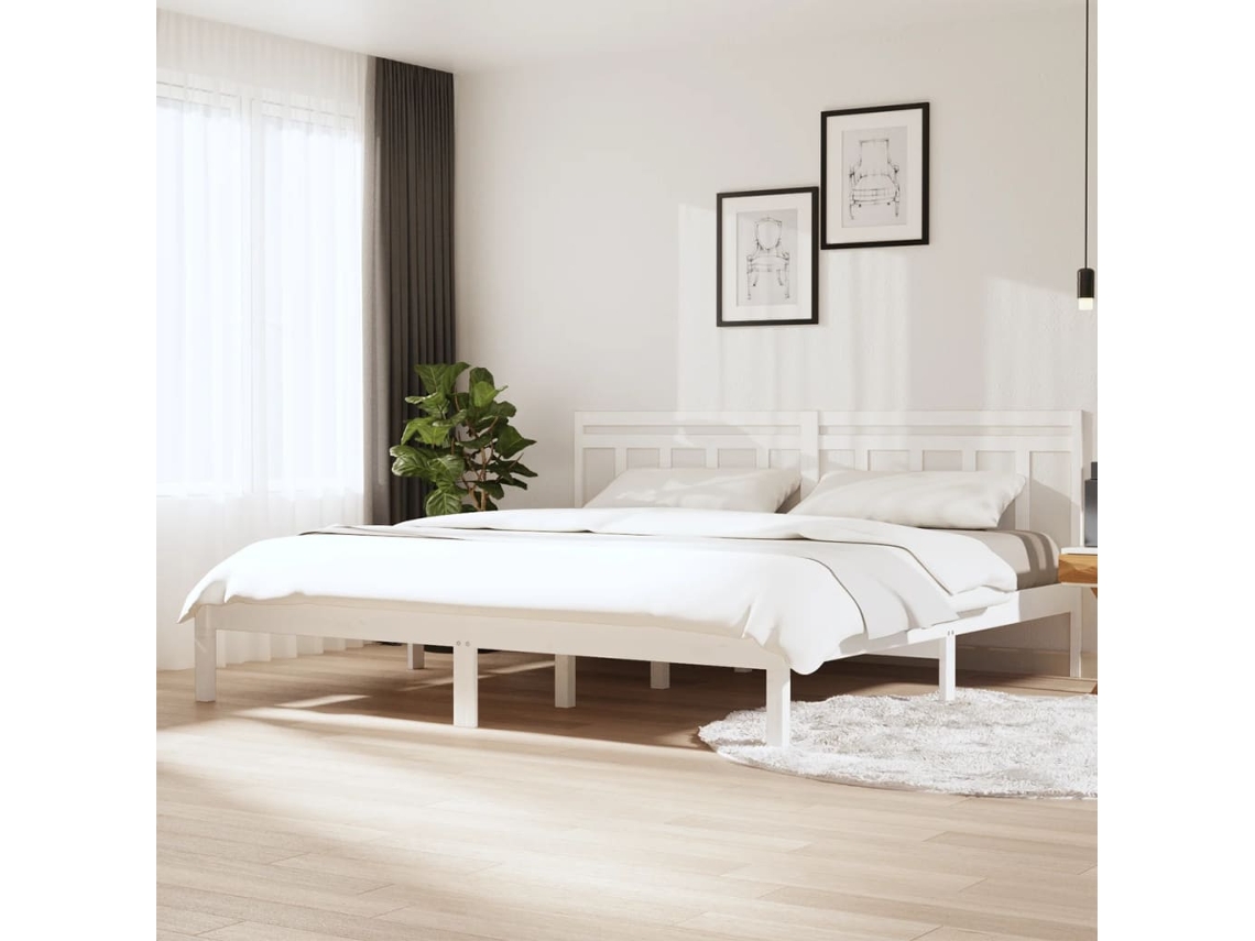 Vidaxl Estrutura De Cama Super King 180x200 Cm Madeira Maciça Branco