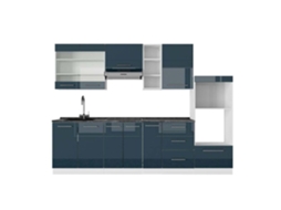 Cozinha Fame-Line, 280 cm, PT Antracite, azul escuro brilhante/branco, VICCO