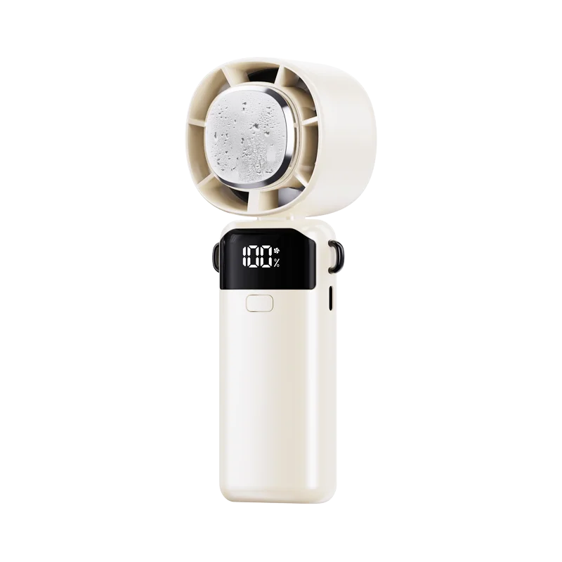 (branco) Ventilador Portátil De Mão, Com Visor Digital Usb Para Uso Externo, Dobrável, De Alta Velocidade E Com Turbina Potente.