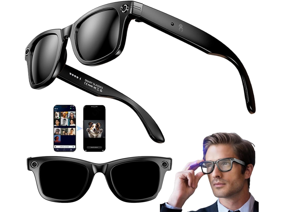 Smartglasses Com Ia, Câmera Hd, Assistente De Voz, Chamadas Bluetooth, Gravação De Áudio, Reconhecimento E Tradução De Imagem (preto)