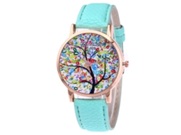 Relógio de pulso de quartzo com pulseira de couro para mulheres e homens (verde menta)