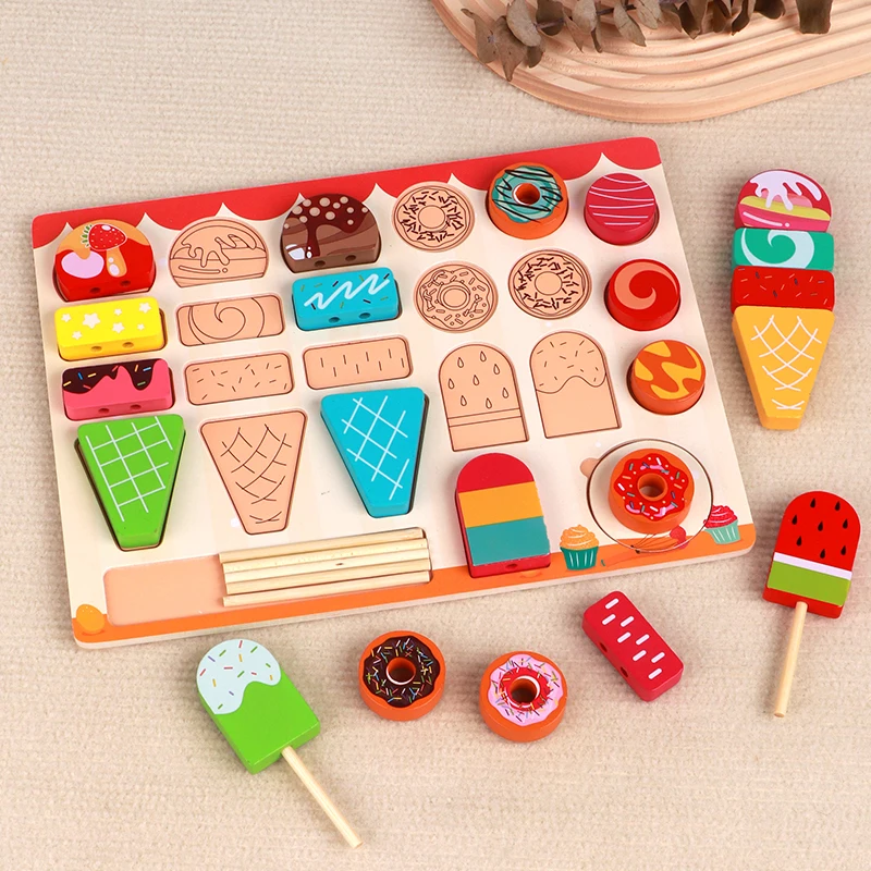 Conjunto De Sorvete De Madeira Com Rosquinhas De Sorvete E Biscoitos Para Cosplay