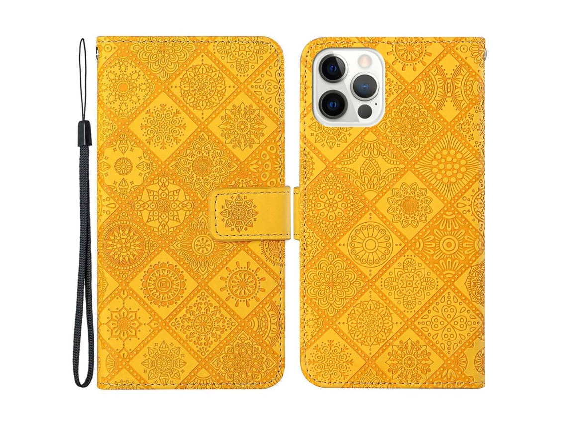 Capa Em Couro Pu Com Pega Para Apple Iphone 16 Pro Max - Amarelo
