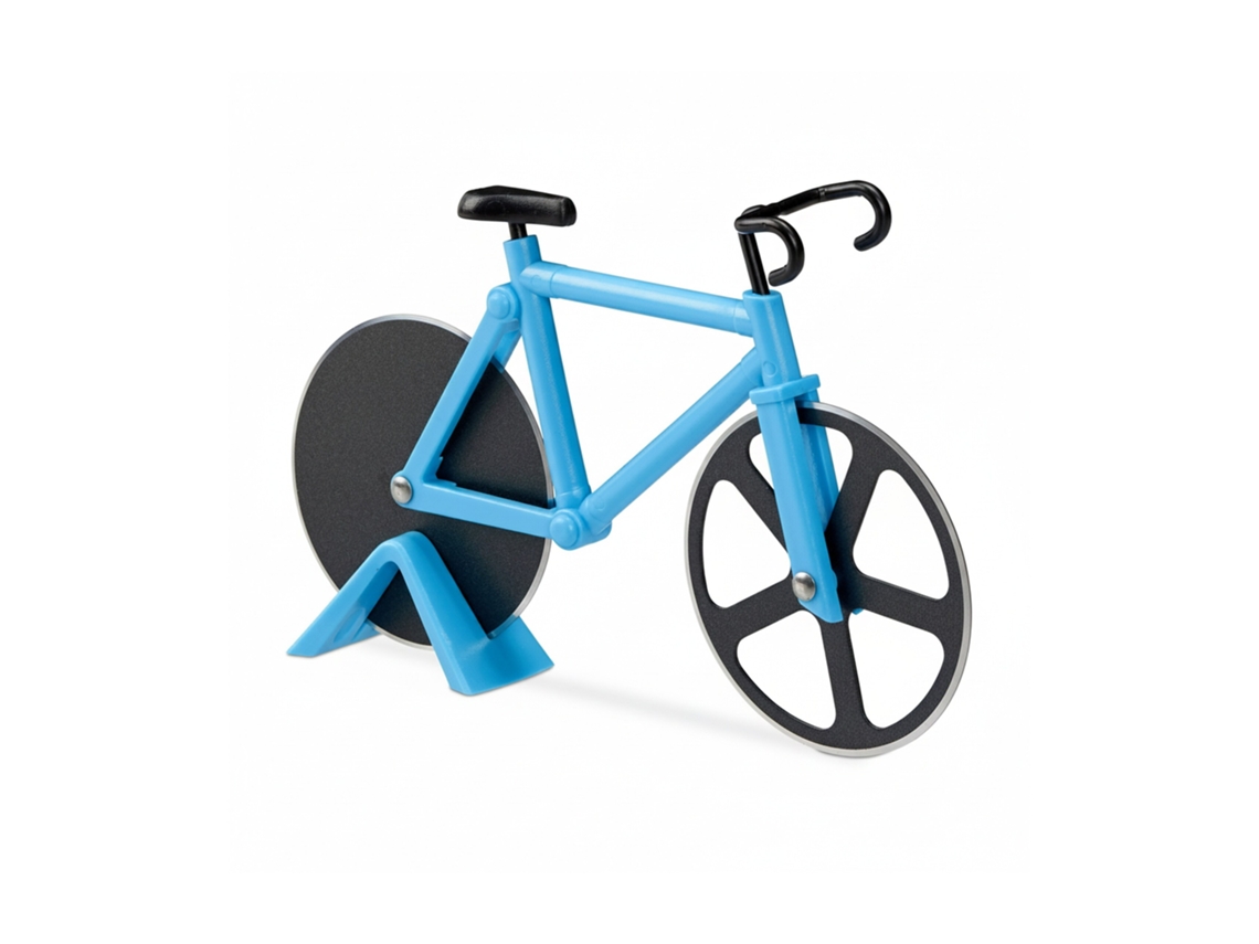 Relaxdays Cortador De Pizza Em Forma De Bicicleta, Divertido, Lâminas Em Aço Inoxidável Para Pizza E Massa, Azul