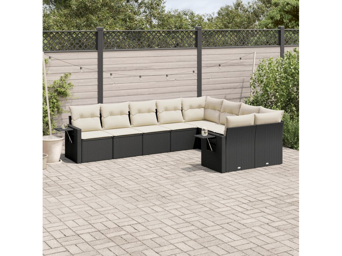 Vidaxl 9 Pcs Conjunto De Sofás P/ Jardim C/ Almofadões Vime Pe Preto