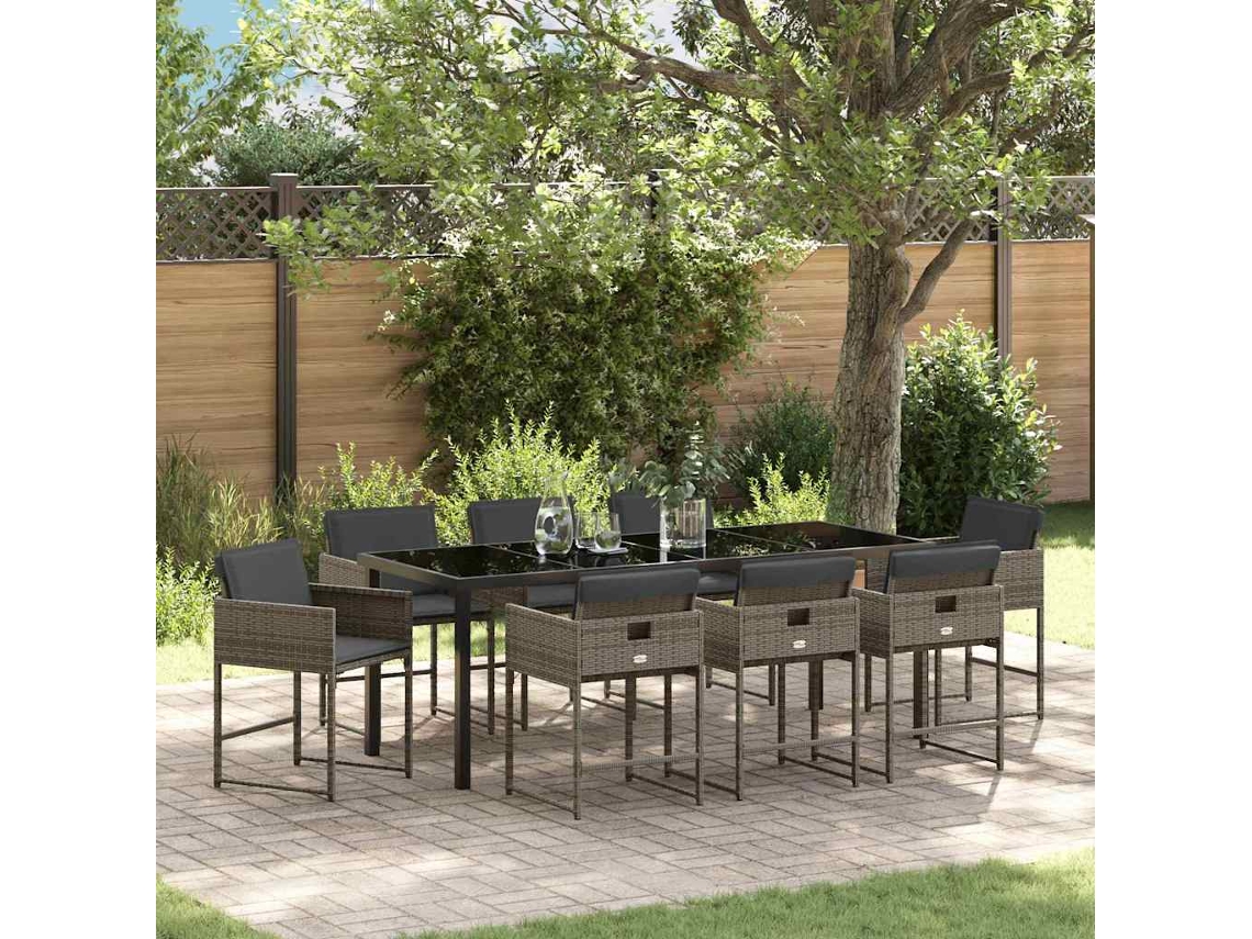 Vidaxl Conjunto De Jantar Para Jardim 9 Unid. Cinzeto Vime Pe