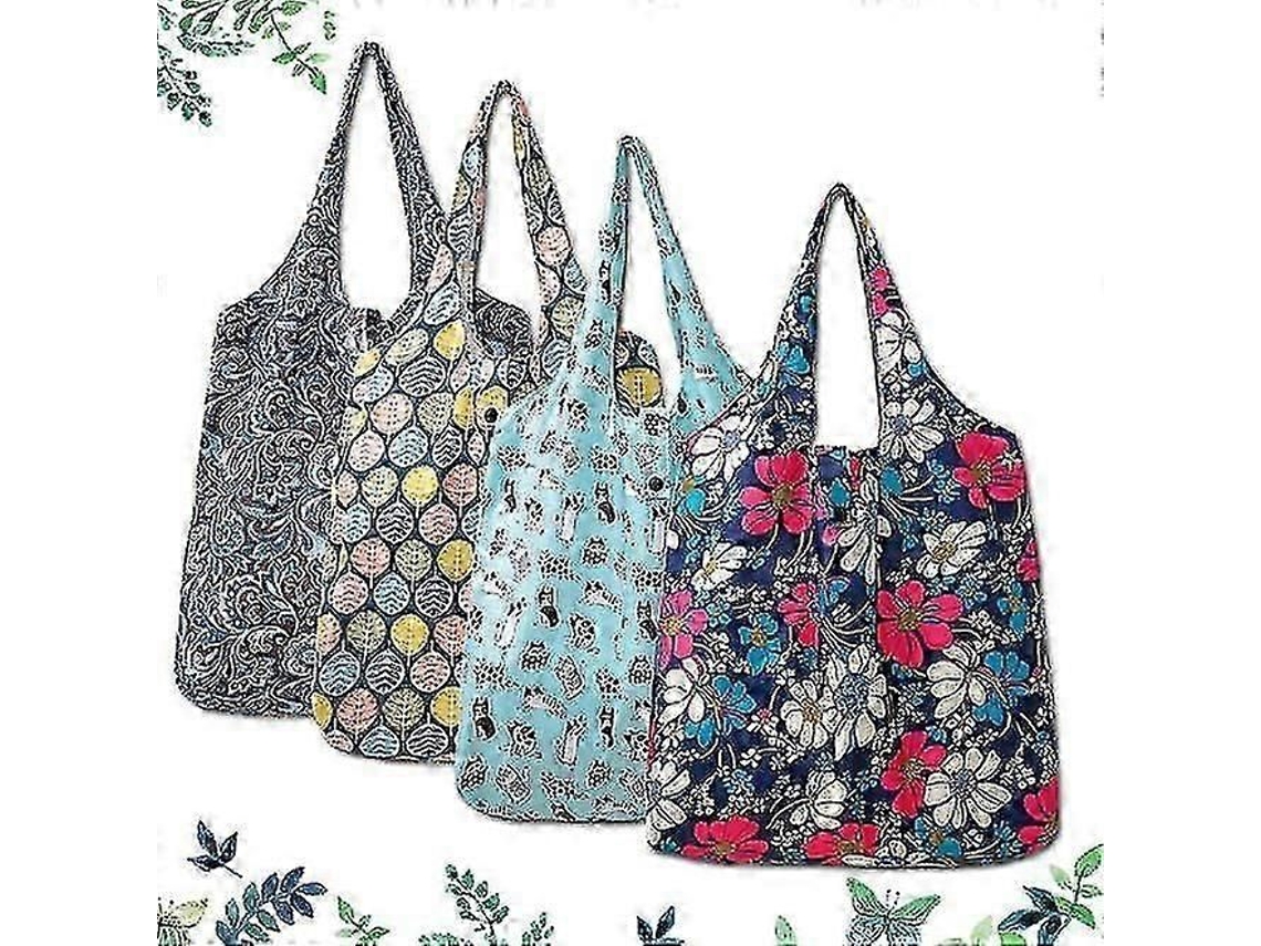 Conjunto de 4 Sacolas Compras Reutilizáveis, 6 Supermercado Laváveis, Sacola Dobrável, Sac Ola Praia, Portátil, GOKOCO