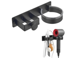 Suporte Parede Secador Cabelo - Acessório Casa Banho - Suporte Secador - Liga Alumínio - Preto