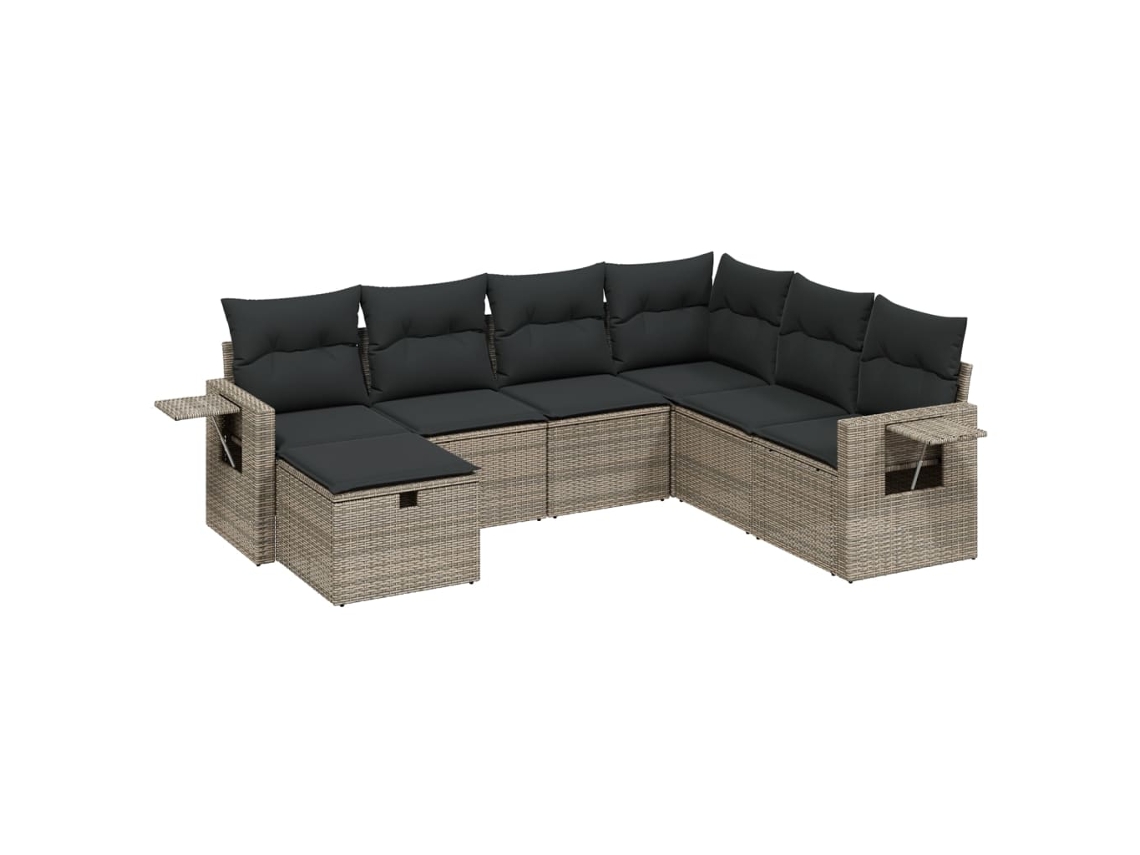 Conjunto de 7 Sofás para Jardim com Almofadões Vime Pe Cinzento MAISON EXCLUSIVE (7 pcs)