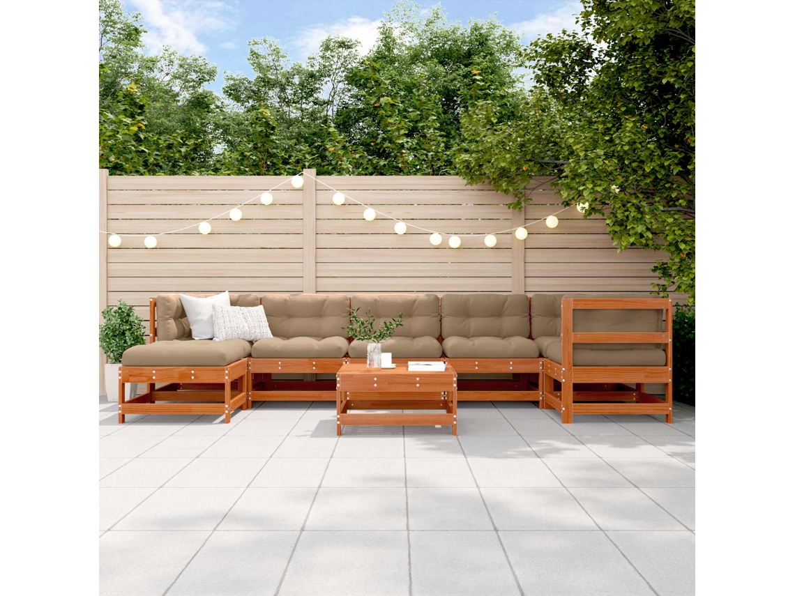 Vidaxl Conjunto De Lounge De Jardim 8 Unid. Castanho Encerado