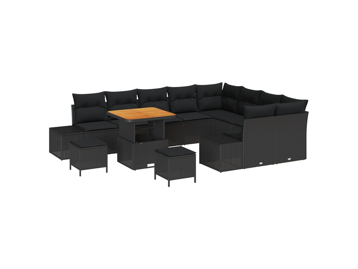 Conjunto 12 Sofá De Jardim Vidaxl Preto Vime Pe (80 X 80 X 71 Cm)