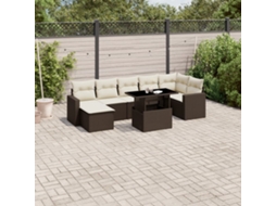Vidaxl 8 Pcs Conjunto Sofás De Jardim C/ Almofadões Vime Pe Castanho