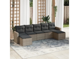 Vidaxl 7 Pcs Conjunto Sofás P/ Jardim C/ Almofadões Vime Pe Cinzento