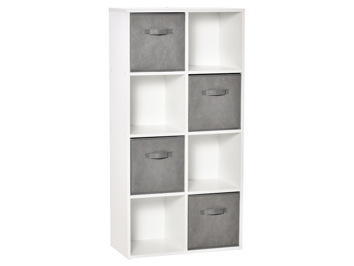 Estante Modular Com 8 Compartimentos E 4 Gavetas Removíveis Em Tecido Não Tecido, Ideal Para Escritórios, Salas De Estudo E Quartos. Dimensões: 61,5