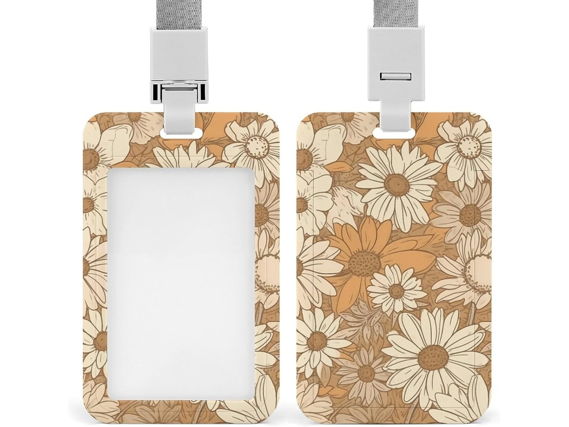 Porta Crachá Com Estampa Em Fundo Amarelo, Protetor De Cartão Vertical Com Cordão, Capa Plástica Impermeável, Estojo