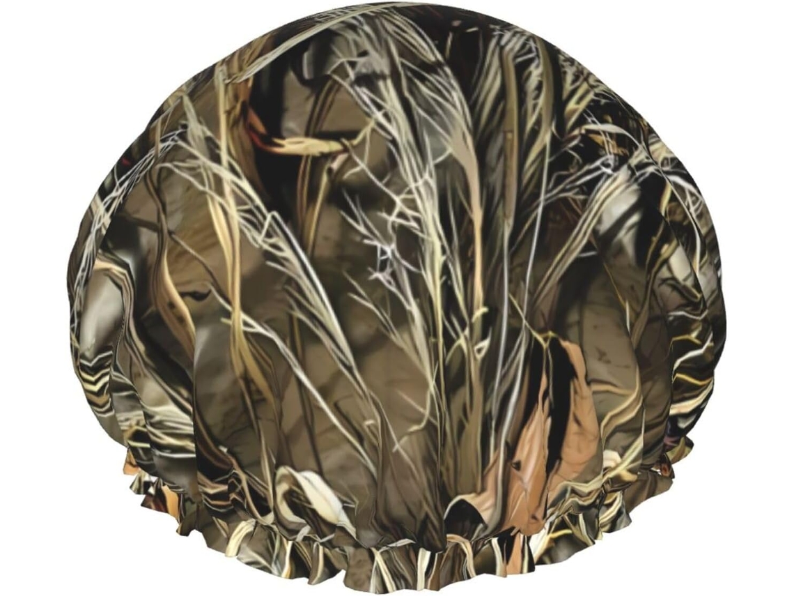 Touca De Banho Reutilizável Com Estampa Camuflada Amarela E Verde, Dupla Camada, Item Essencial Para Viagens, Ideal Para