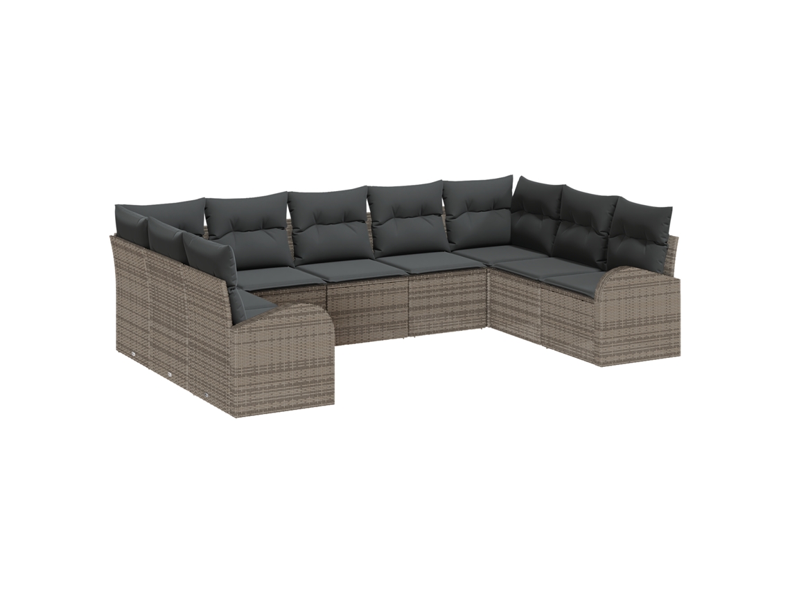 Conjunto 9 Assentos Exteriores Vidaxl Cinzento Vime Pe (289 X 179 X 85 Cm)