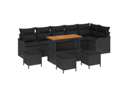 Conjunto 10 Sofá De Jardim Vidaxl Preto Vime Pe (110 X 55 X 71 Cm)