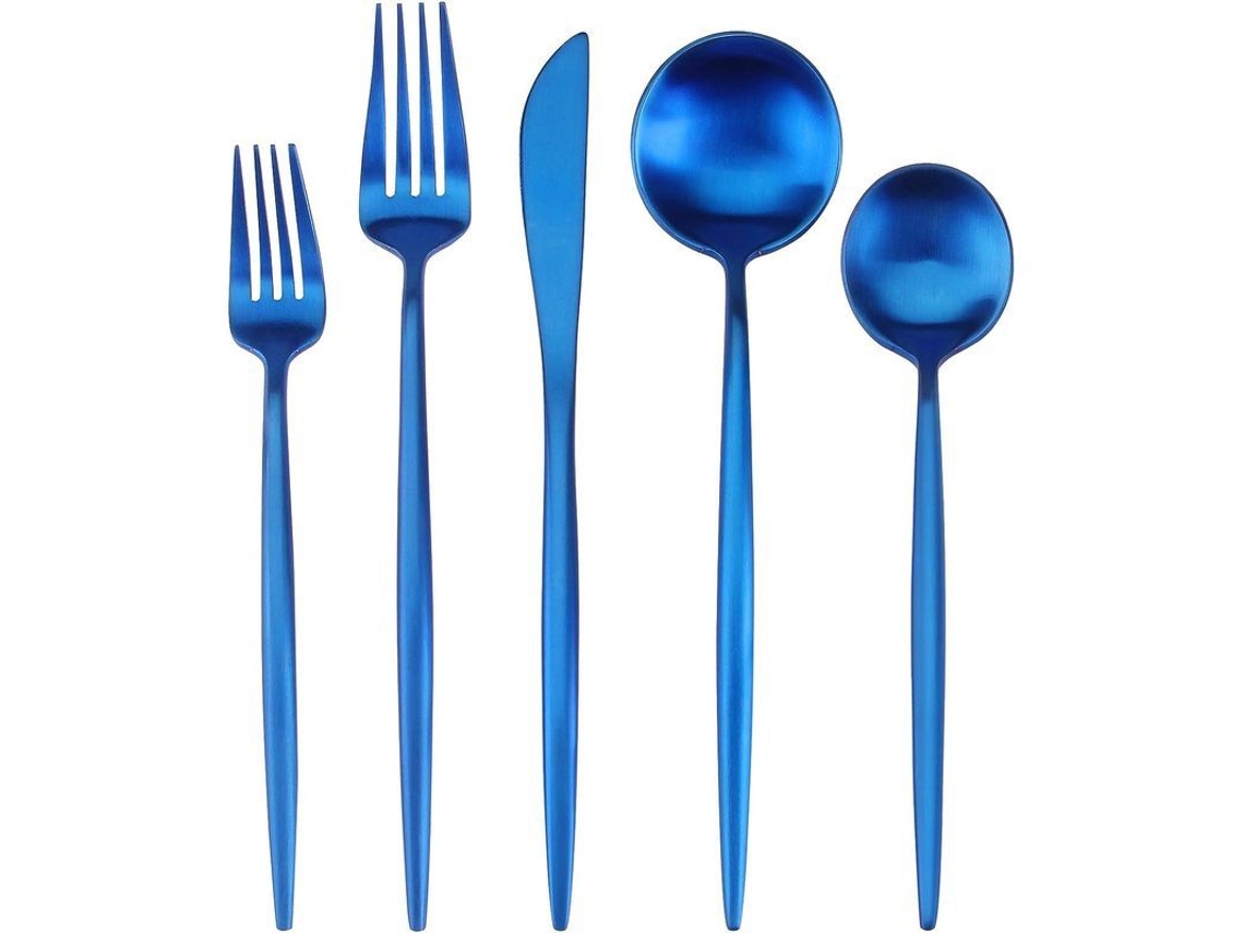 2026 set de Cubertería de 5 Piezas de Acero Inoxidable Satinado para Hogar Y Restaurante Azul
