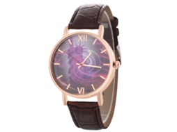 Relógio de Pulso Simples de Moda com Pulseira de Couro para Homens e Mulheres Marrom