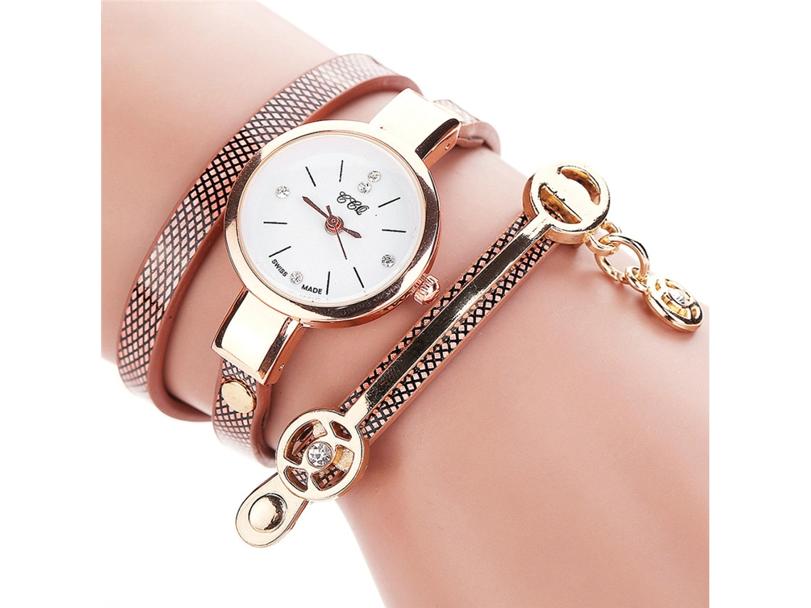 Relógio Pulseira Ccq Fashion Mulher Quartzo com Pulseira de Múltiplas Camadas Asas Marrom