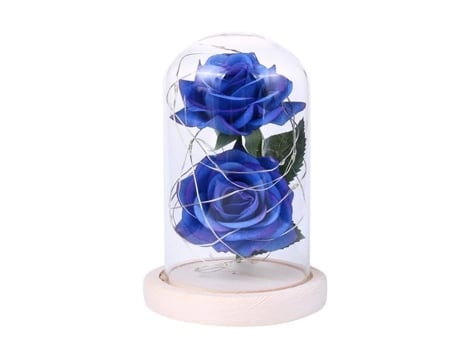 Presente de Dia das Mães - Flor Eterna 2 - Decoração de Capa de Vidro de Feltro Rosa - Luz Noturna LED (Azul) HOMIEE