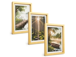 Composição De Quadros Na Paredepaisagem, Floresta, Lago, Barco Moldura Dourada Quadros Para A Sala De Estar Espelharte (3 Peças 20x30 Cm)