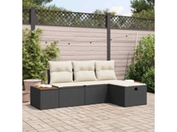 Vidaxl Conjunto De Sofá De Jardim 4 Unid. Preto Vime Pe