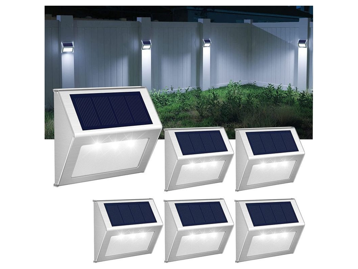 Luzes solares Nova Line brancas frias, aço inox, à prova d'água, jardim, pátio, 6 unidades | S/MARCA