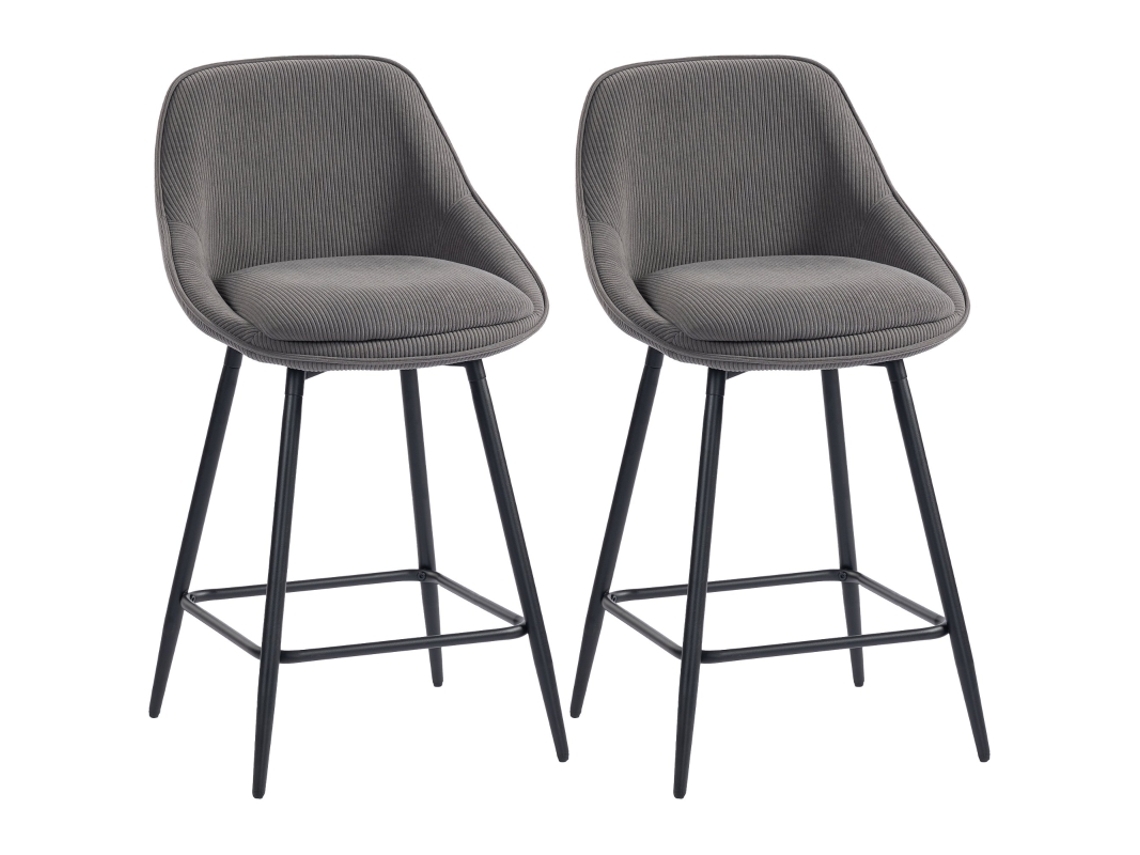 Conjunto 2 Banquetas Bar Veludo Cotelê Pés Aço Cinza