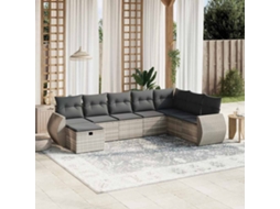 Vidaxl 8 Pcs Conj. Sofás Jardim C/ Almofadões Vime Pe Cinzento-claro