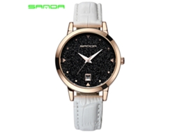 Relógio Feminino Sanda Pulseira Pu Resistente À Água 30m Relógio de Pulso de Quartzo Branco