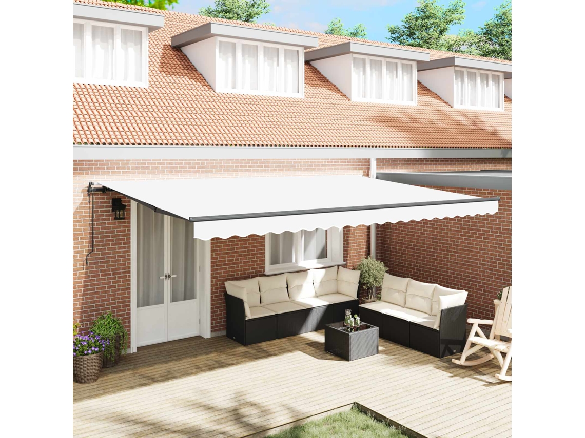 Vidaxl Toldo Retrátil Branco 500 × 350 Cm Tecido E Alumínio
