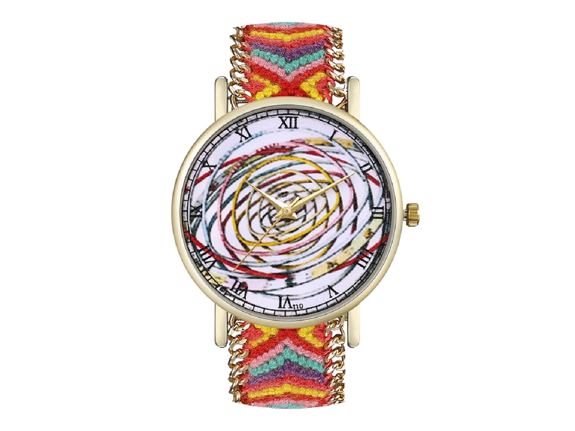 Relógio de quartzo com pulseira de lã trançada, mostrador redondo, unissex, simples e elegante.
