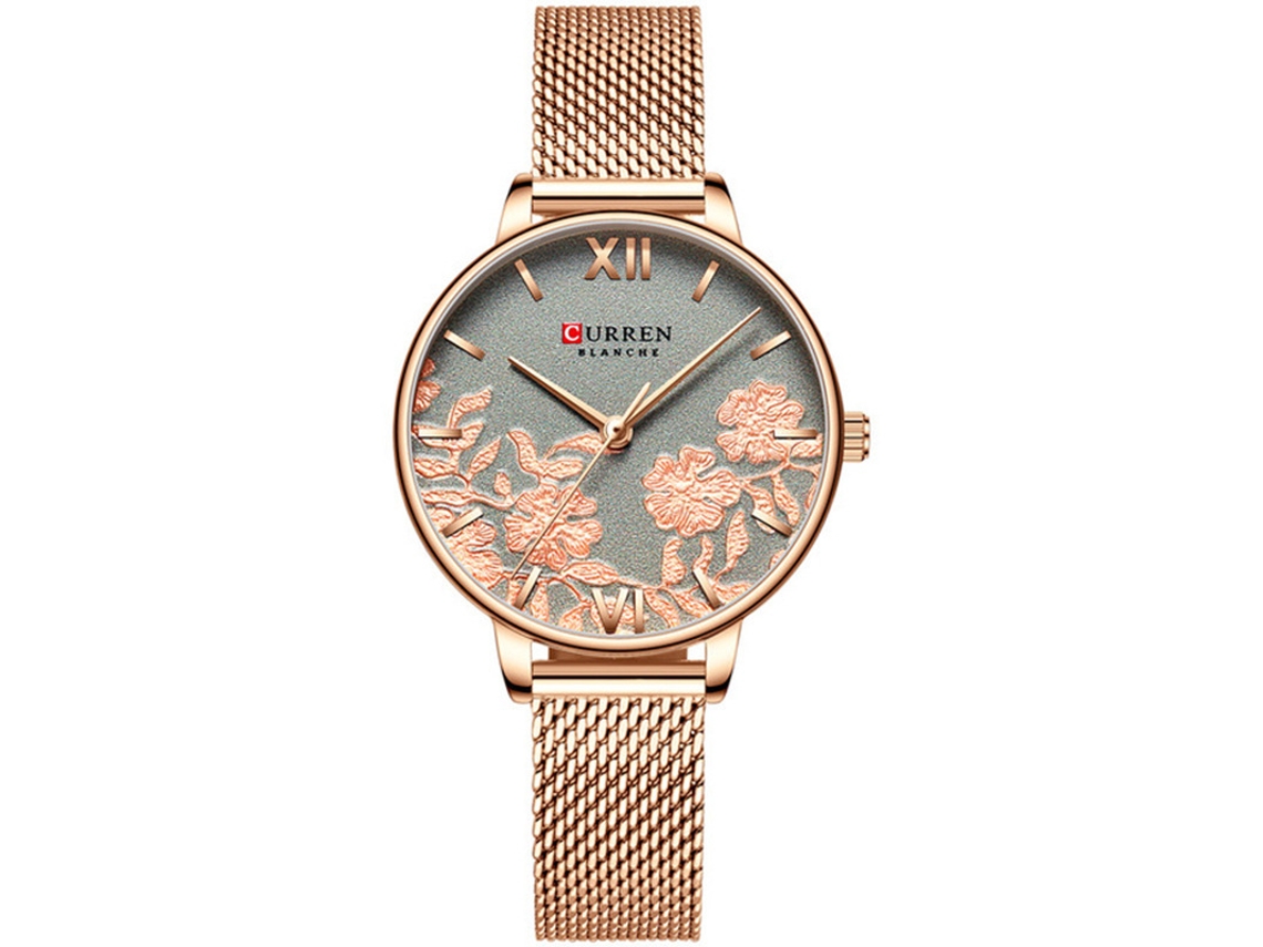 Relógio de Quartzo MDUG com Pulseira de Malha Dourada Rosê, Mostrador Elegante e Minimalista