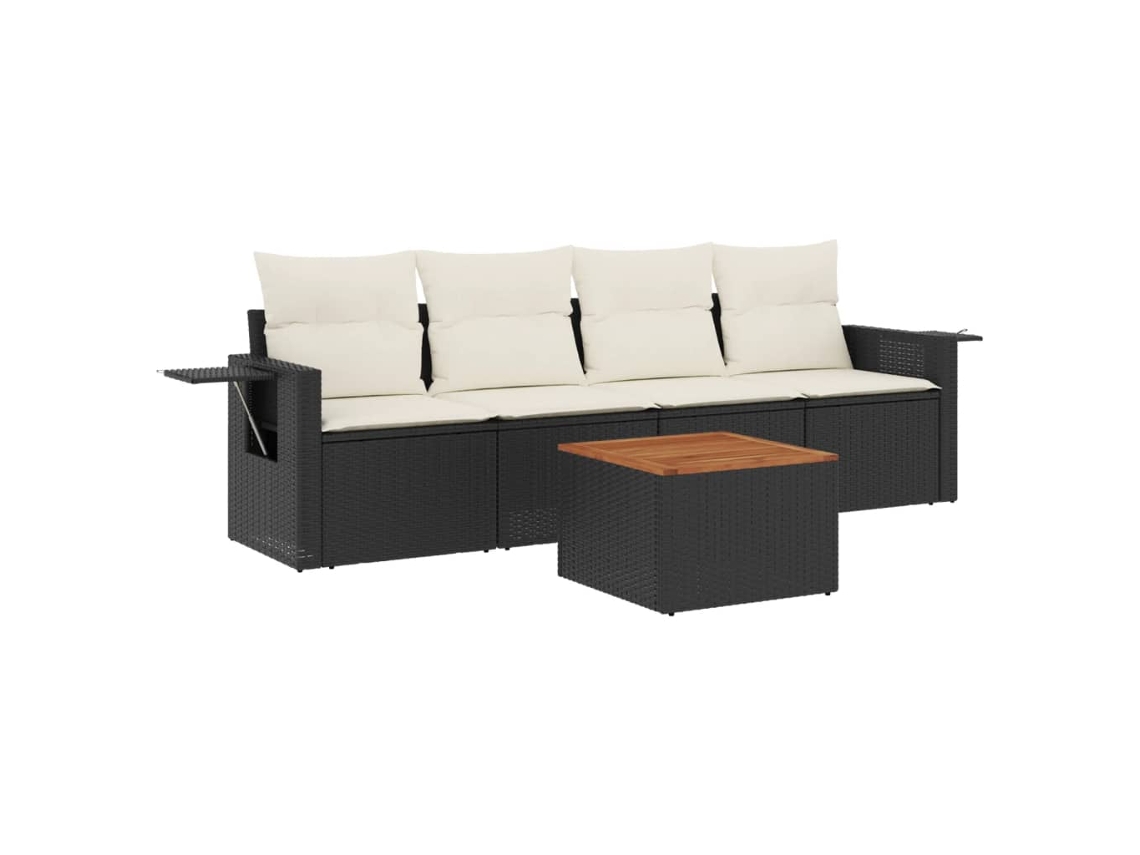 Conjunto de 5 Sofás de Jardim com Almofadões Vime Pe Preto MAISON EXCLUSIVE (5 pcs)