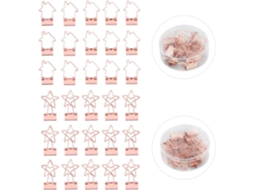 Conjunto de 30 clipes de papel pequenos, cor rosa, metal resistente, em formato de estrela e casa, para documentos.