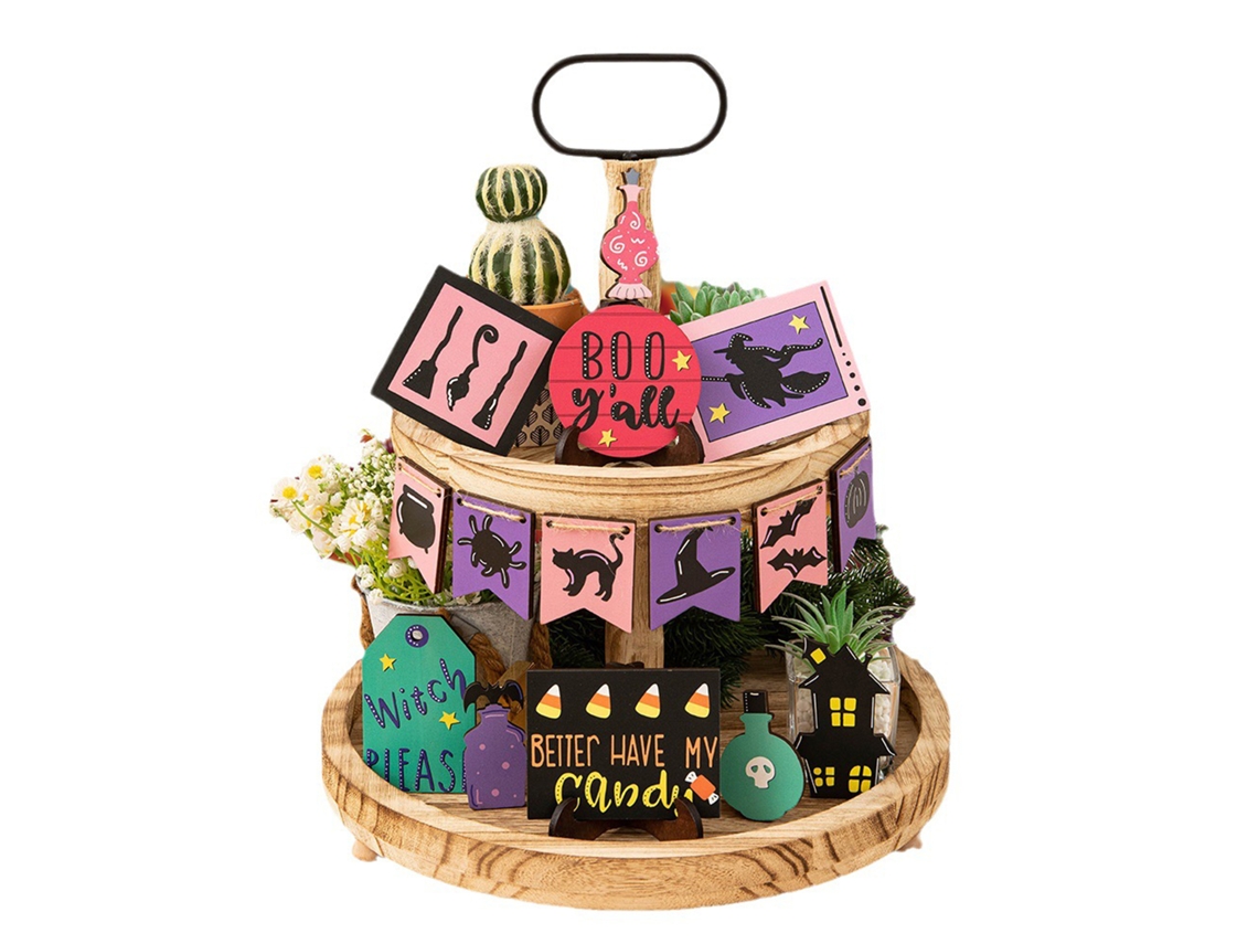 Laxiscreed Castelo De Feiticeira Halloween Bandeja Decorativa Em Madeira Para Festas
