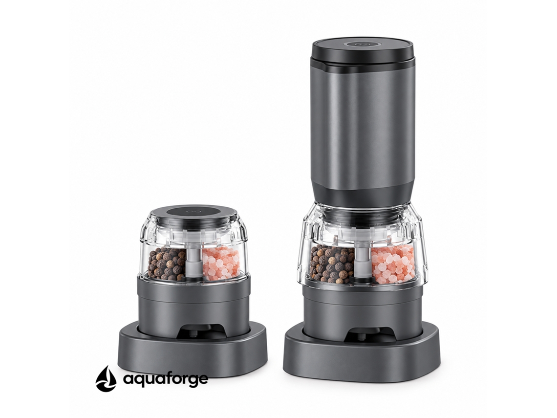 Moinho Elétrico De Pimenta E Sal Aquaforge Mdj-10 Com Moagem Ajustável Para Pimenta E Sal, Cinzento