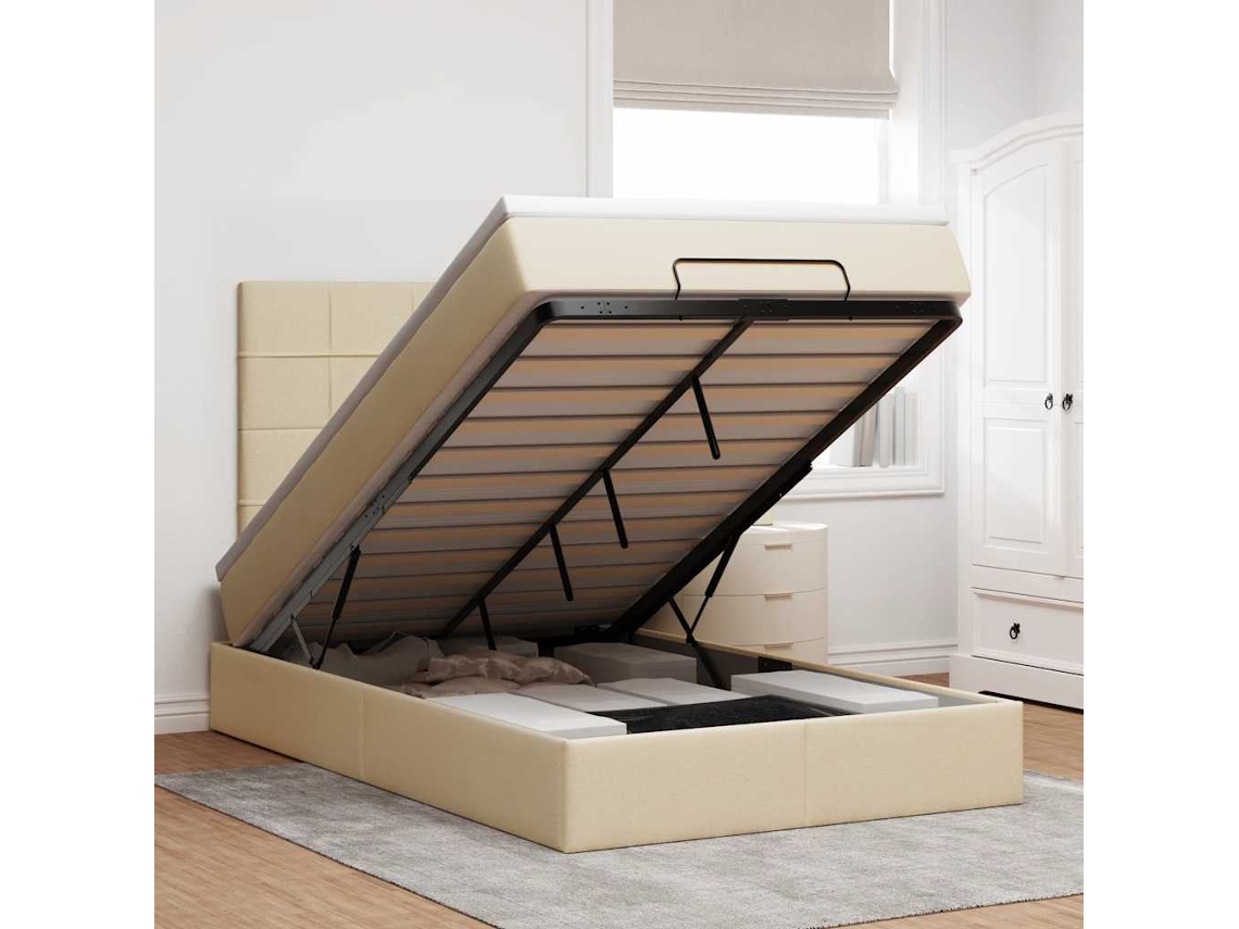 Vidaxl Estrutura De Cama Otomana Com Colchão Tecido Creme 120x200cm