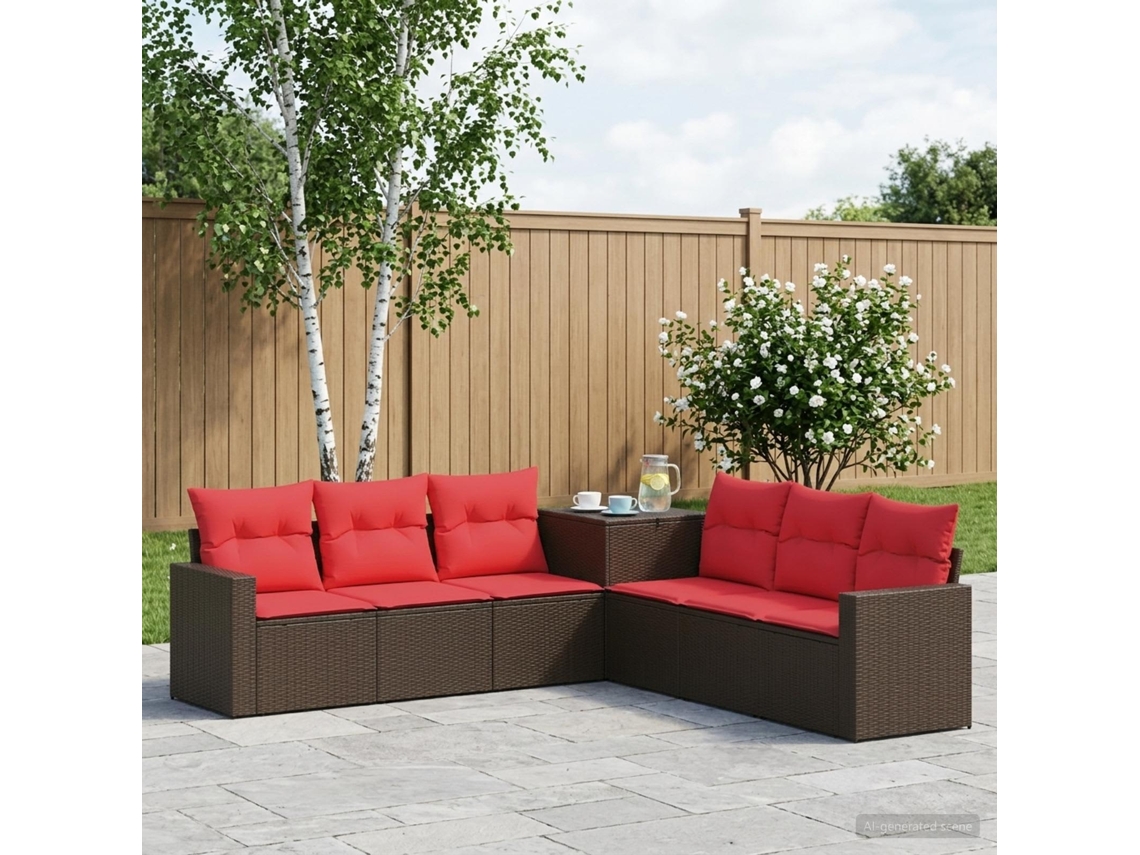 Vidaxl Conjunto De Sofás 7 Unid. Marrom E Vermelho