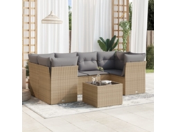 Vidaxl 7 Pcs Conjunto De Sofás P/ Jardim Com Almofadões Vime Pe Bege