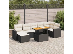 Vidaxl 8 Pcs Conjunto Sofás De Jardim Com Almofadões Vime Pe Preto