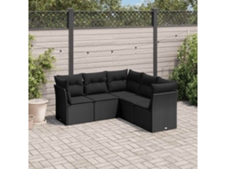 Vidaxl 5 Pcs Conjunto Sofás De Jardim Com Almofadões Vime Pe Preto