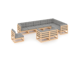 Vidaxl 10 Pcs Conjunto Lounge De Jardim C/ Almofadões Pinho Maciço