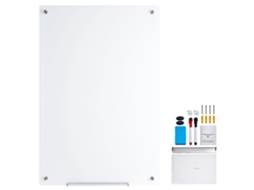 Quadro Branco de Vidro Magnético, Apagamento a Seco, Grande Sem Moldura Montado na Parede, com Bandeja para Marcadores, 1 Apagador e 2