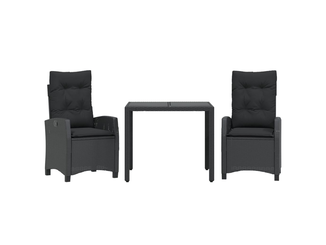 Maison Exclusive - Conjunto de 3 Peças Jantar P/ Jardim C/ Almofadões Vime Pe Preto