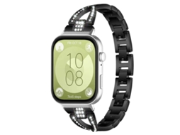 Bracelete Para Huawei Watch Fit 4 / Fit 4 Pro / Fit 3 - Metal - Diamante Em Formato De X Preta